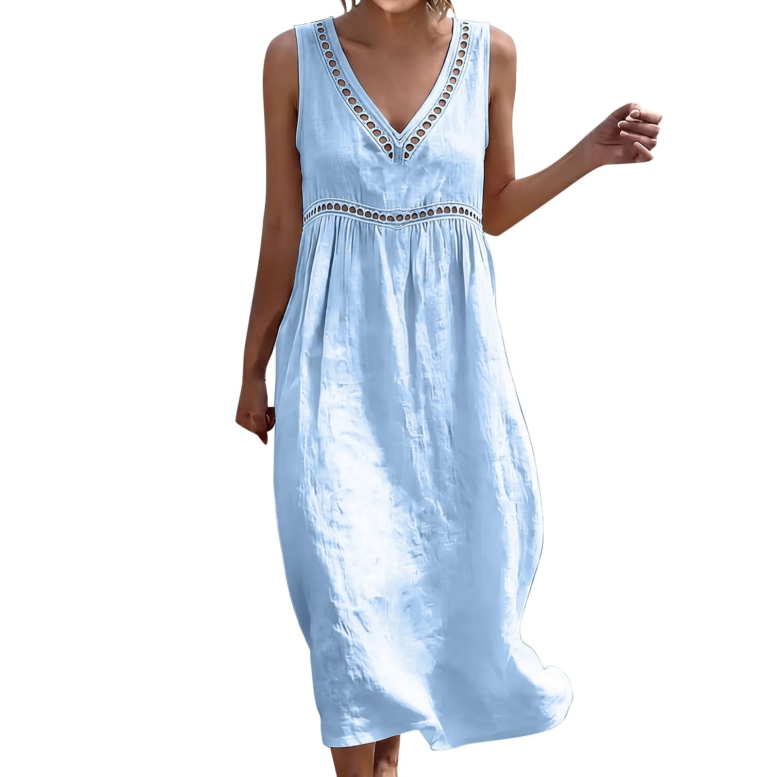 Abito estivo da donna, leggero e arioso, in mussola, con scollo a V, senza spalline, senza maniche, abito da casa, abito bohémien, abito da spiaggia, comodo abito per il tempo libero