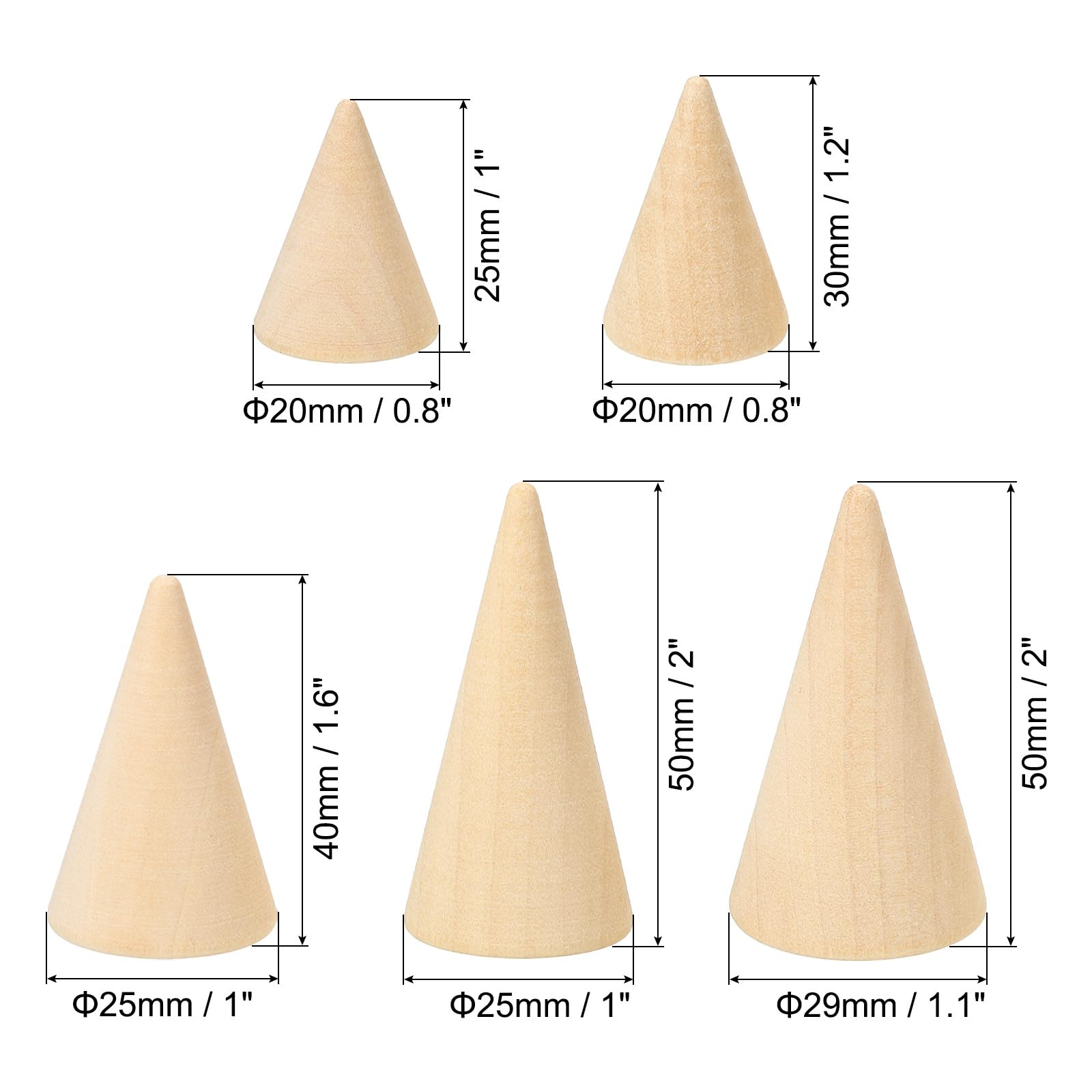 10 Stks Natuurlijke Houten Kegel Ringhouders Ongeverfde Houten Kegels Om Te Craft Paint Sieraden Display Stand 25x5cm
