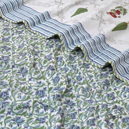 Image of TOAIArt Premium Jaipuri Dohar | AC Blanket Summer Quilt | Hand Block Printed | 3 Layers | Reversible | 150GSM 100% Mulmul Cotton | 100% Cotton Flannel Filling | Queen 90 inch X 108 inch |Adil Jaal