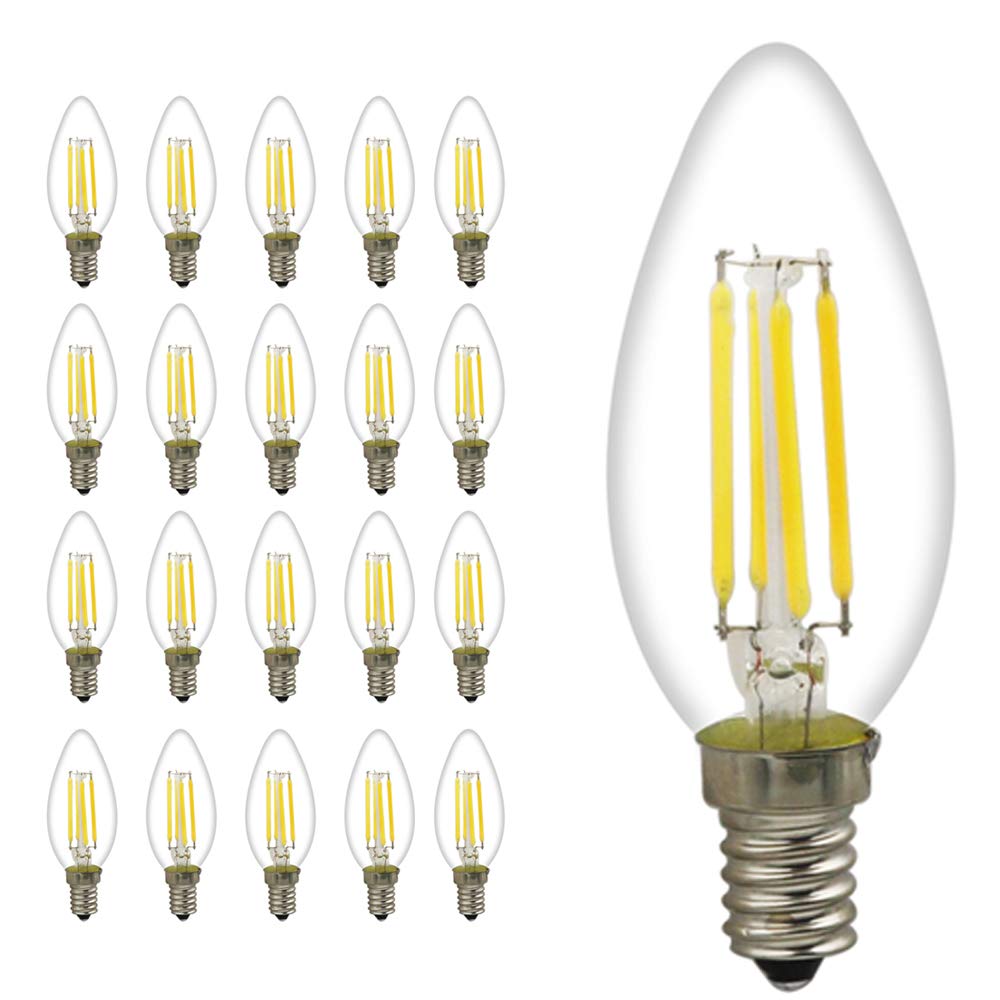 20 Pack Ampoule LED Filament E14 C35 4W Bougie Ampoules, 30W Equivalent 360LM 2700K Blanc Chaud Petit candélabre à vis Edison, CE ROHS