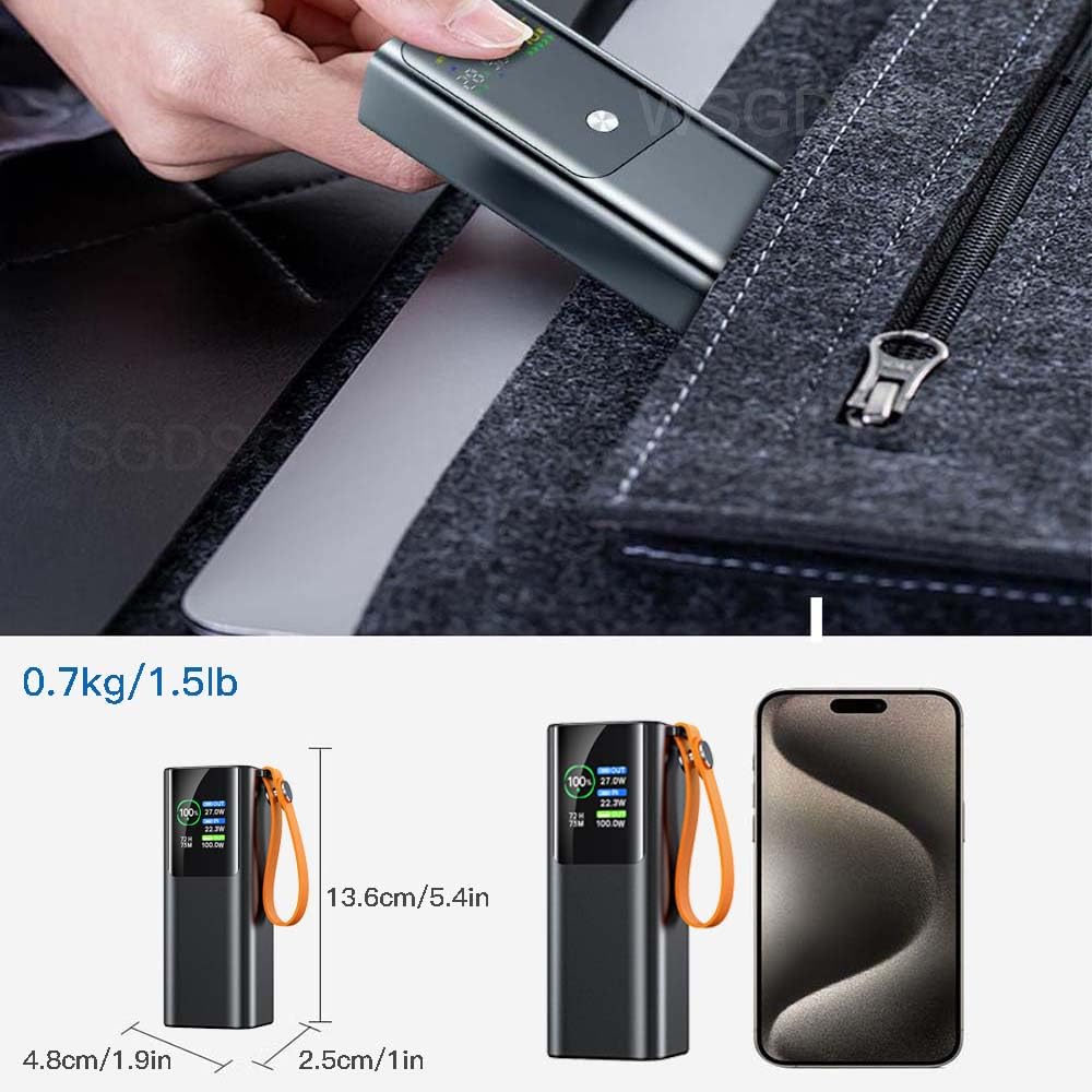 Power Bank per Laptop in Lega di Alluminio A Ricarica Rapida da 100 W, 20000 mAh, Caricabatterie Portatile con Schermo, Batteria Esterna da Viaggio, può Essere Portato in Aereo(Color:Black)