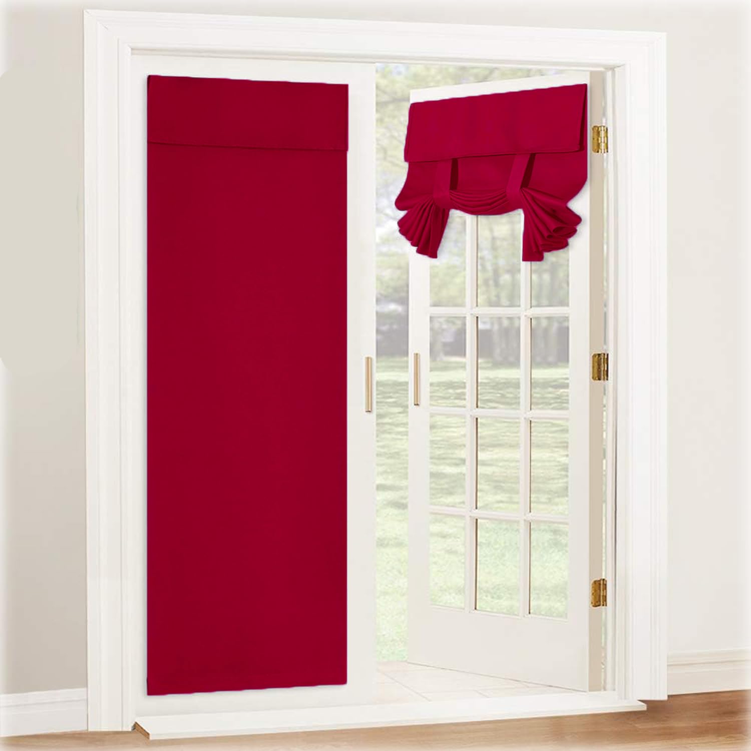 Kebinmaoyi French Door Curtain, Blackout Door Curtain, Polyester,Privacy and Decor, For Glass Door,Bedroom,Office,Red,26"x48"