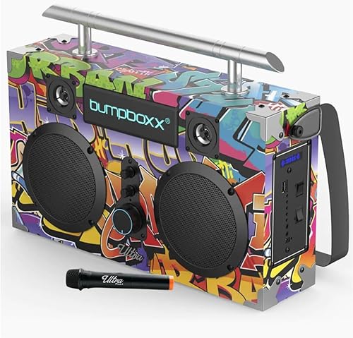 Miniatura 8 de Bumpboxx Bluetooth Boombox Ultra Plus  Boombox retro con altavoz Bluetooth  Incluye batería de litio recargable, correa de transporte y micrófono