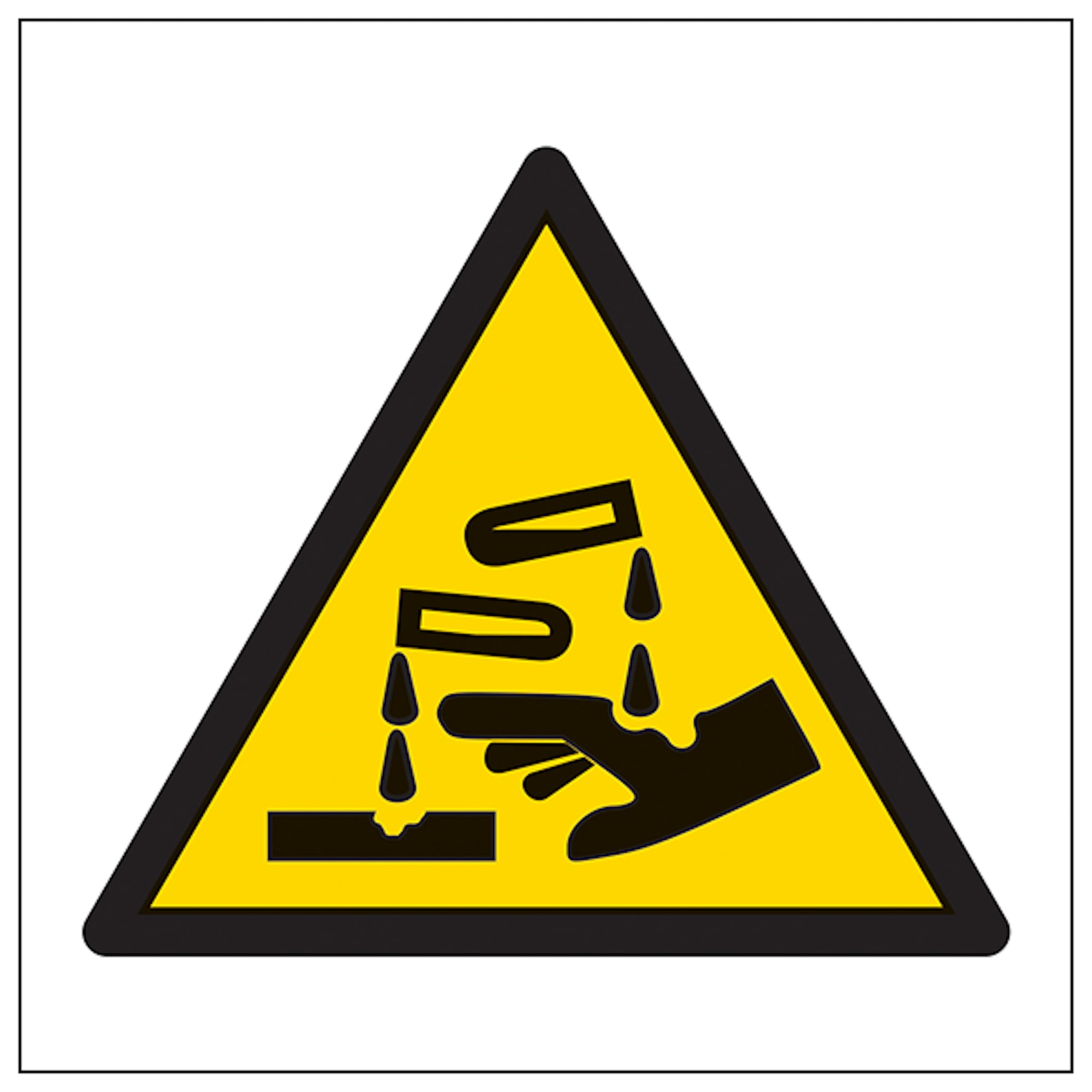 V Safety Warning Corrosive Symbol 100 x 100 mm - 3mm Aluminium Composite Safety Sign