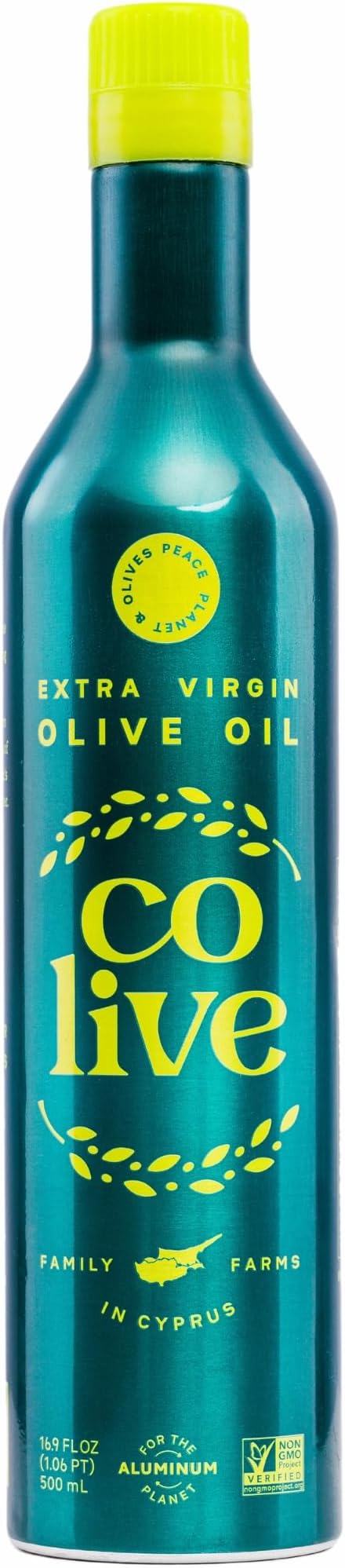ColiveExtra Virgin Olive Oil 16.9 oz | Cold Pressed | Rich and Fresh Taste | Family Farms in Cyprus | Aluminum Bottle | Pop & Pour Spout