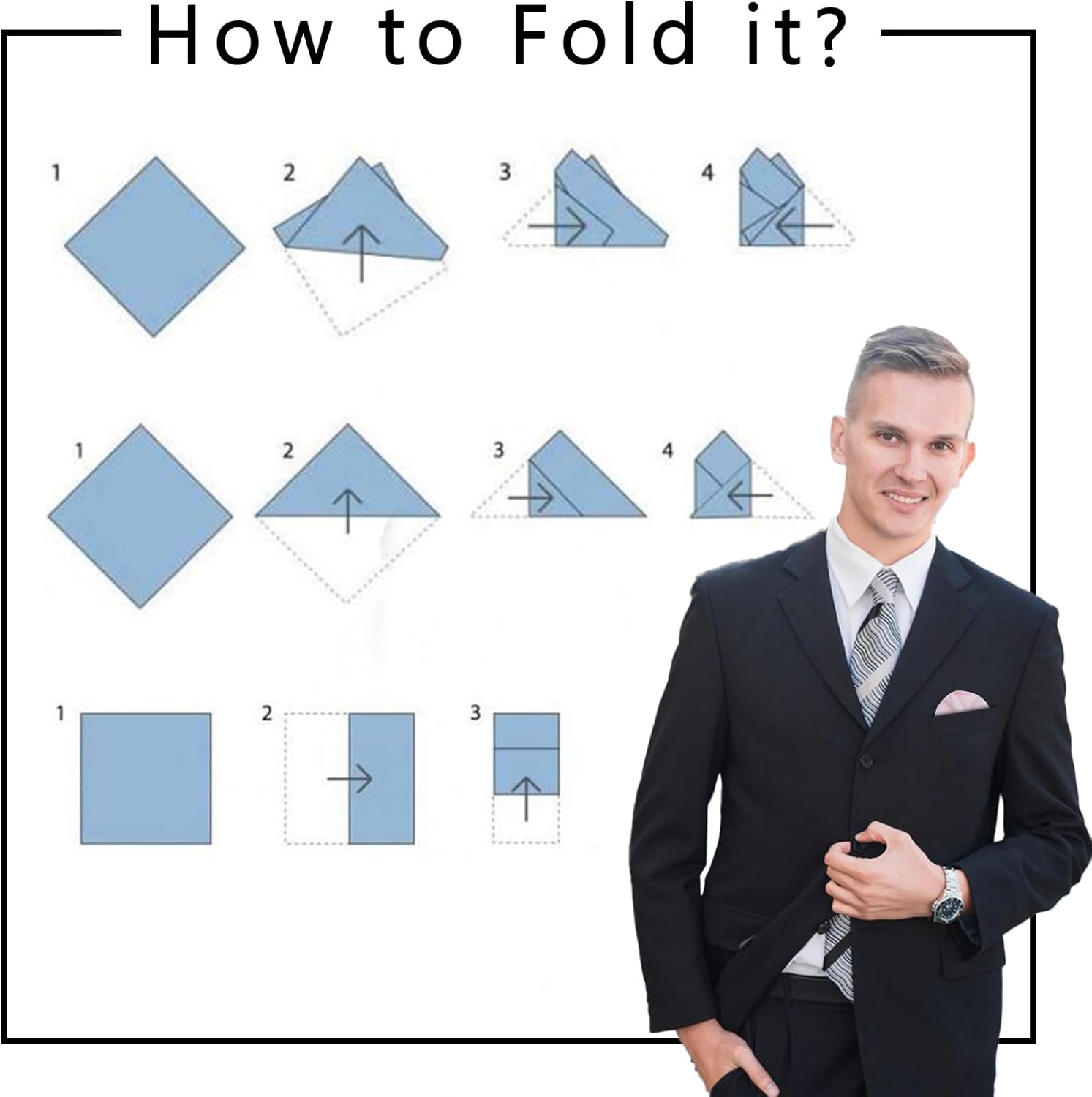 White Pocket Squares for Men, Mens Linen Cotton Handkerchiefs with Pocket Square Holder for Daily Wedding Banquet - Image 7