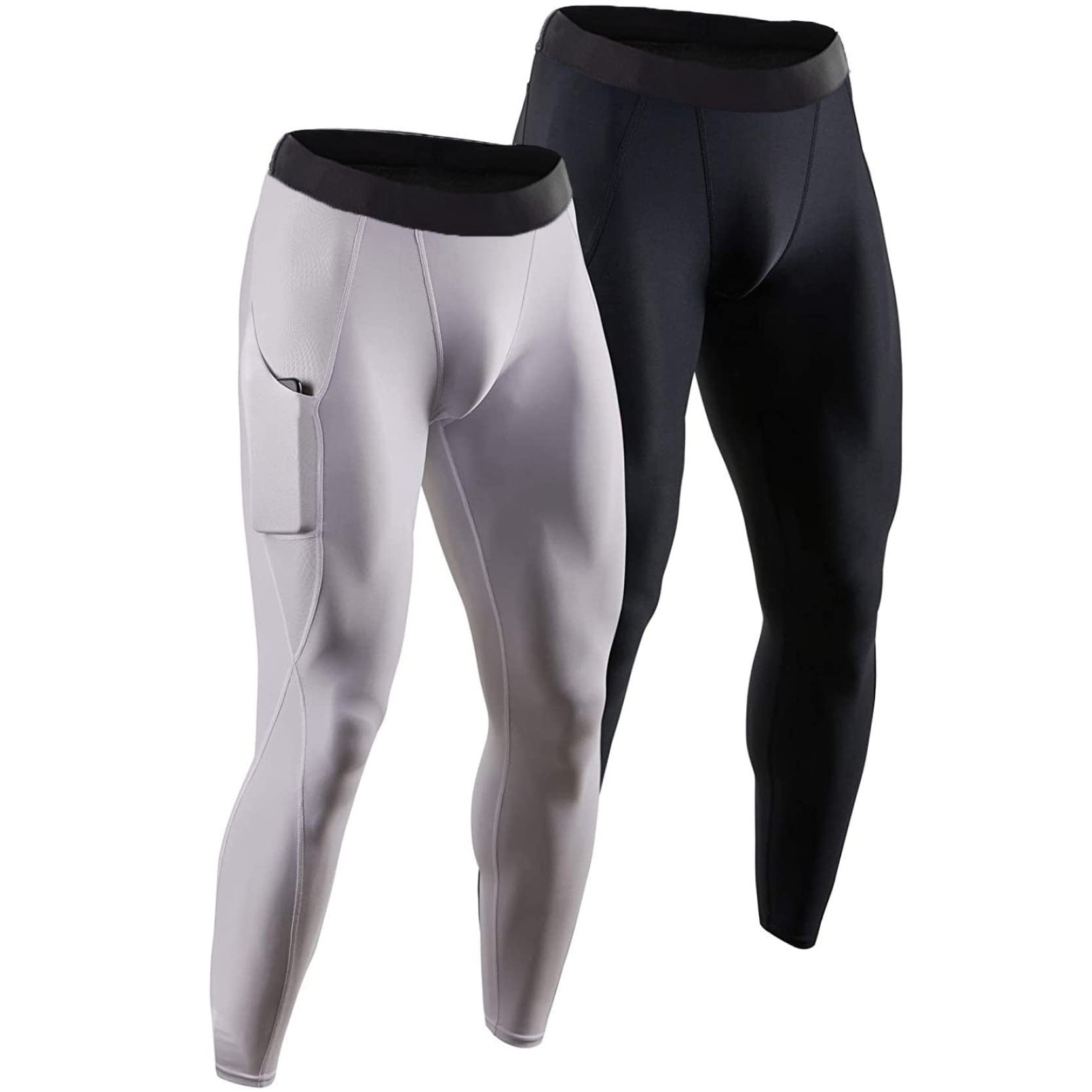 HLTYGWX Męskie sportowe spodnie modelujące obcisłe, oddychające body, legginsy wyszczuplające uda z kieszeniami do biegania