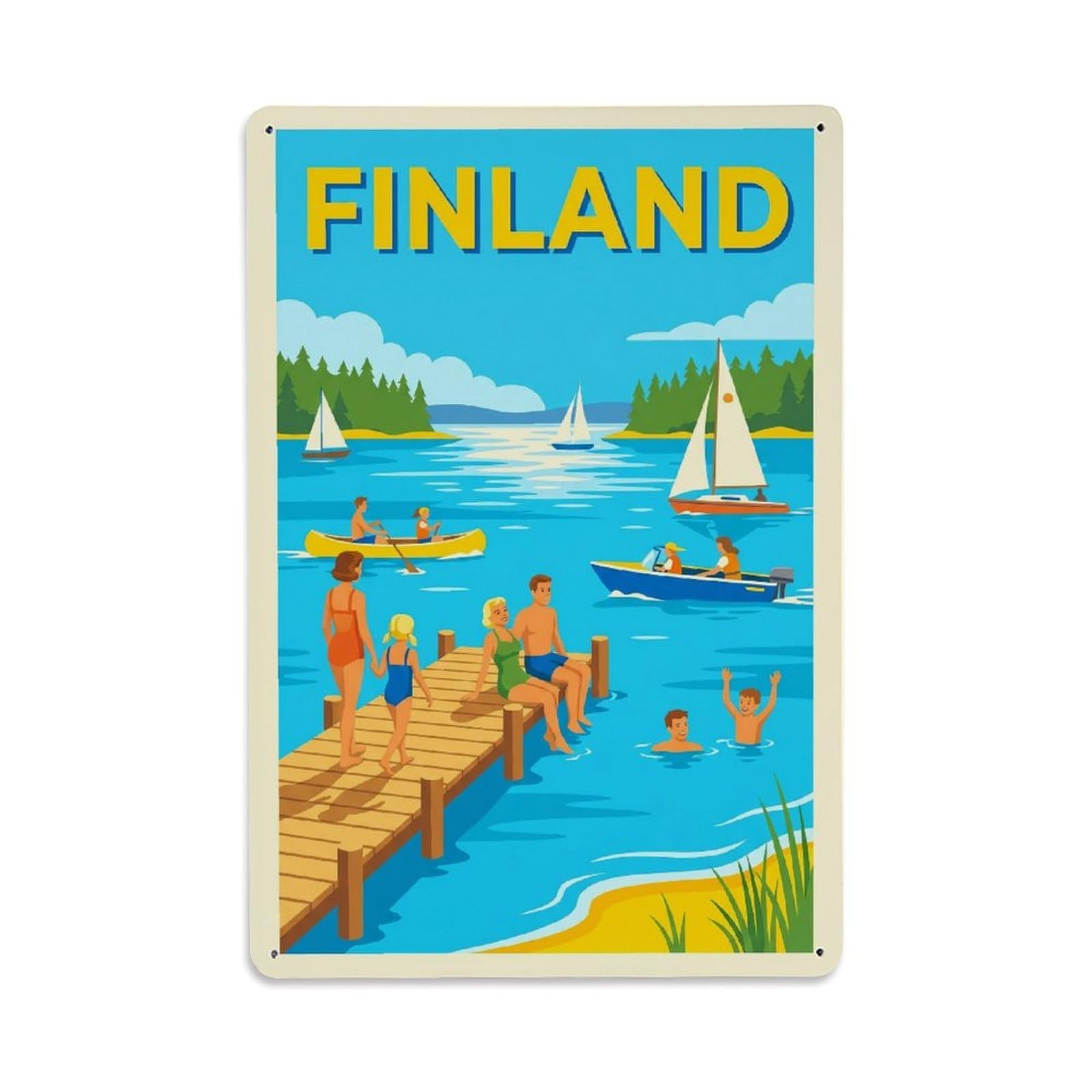 Olhnbad Style Finland Summer Dock Lake Travel Boating Leisure Metal Tin Sign