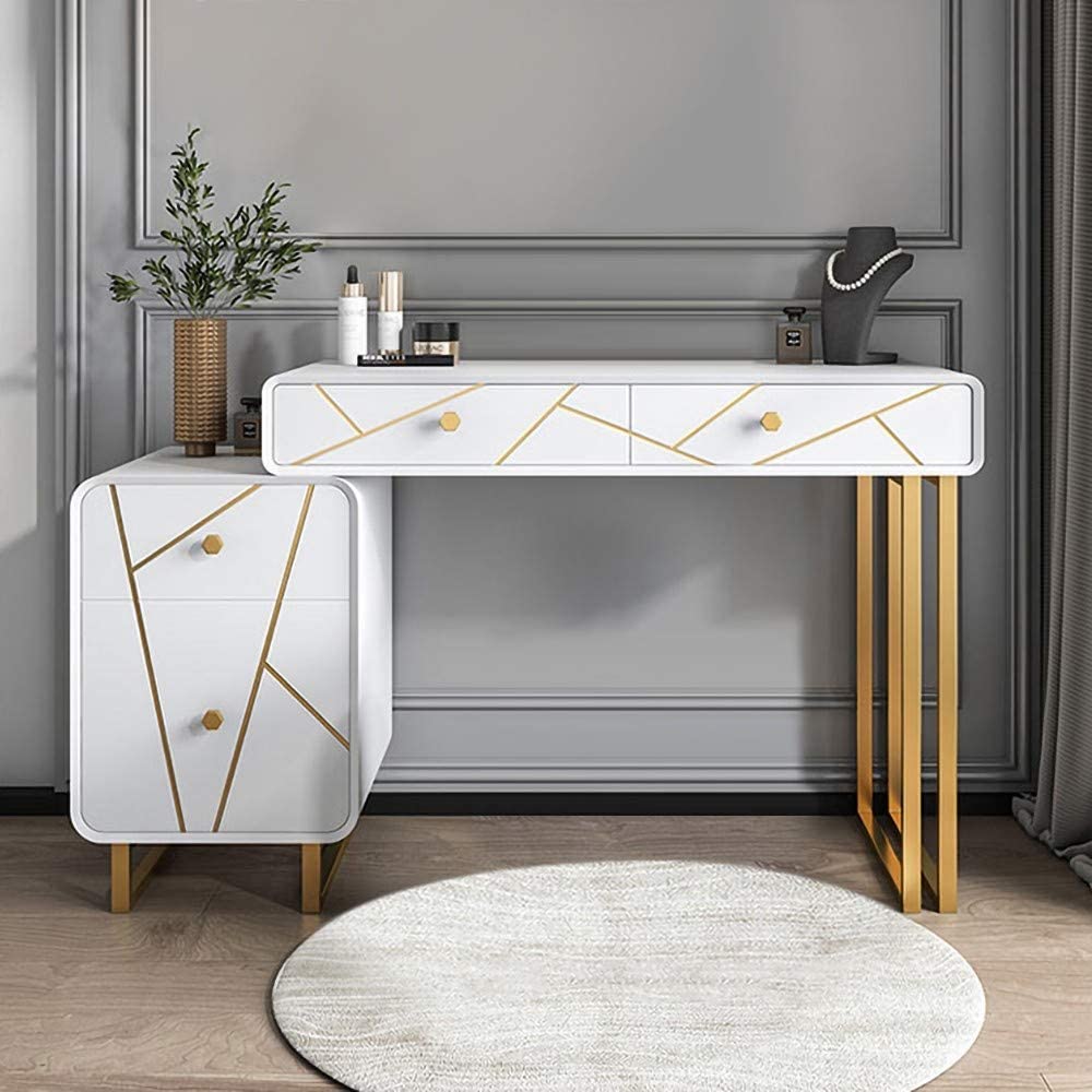 kohinoor decor hdhmr wood & stainless steel base modern makeup vanity/dressing table with cabinet (white)