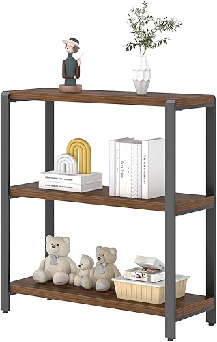 Vista 62 de FOLUBAN Estantería de 3 niveles, estantería industrial y estantes para libros, para dormitorio, madera rústica y metal, para oficina, roble