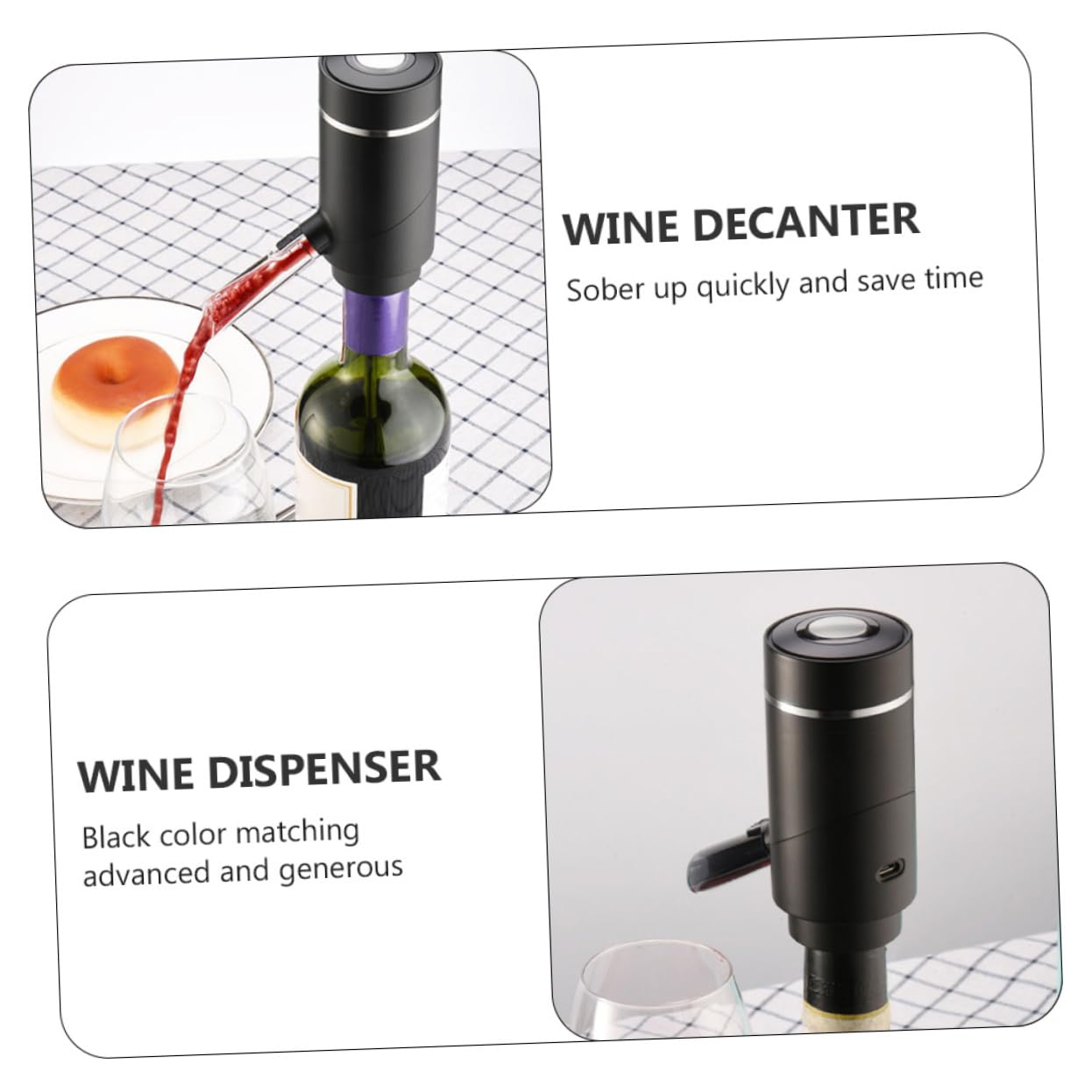 Ciieeo Aérateur de Vin Électrique Noir, Verseur de Vin 1 Pièce