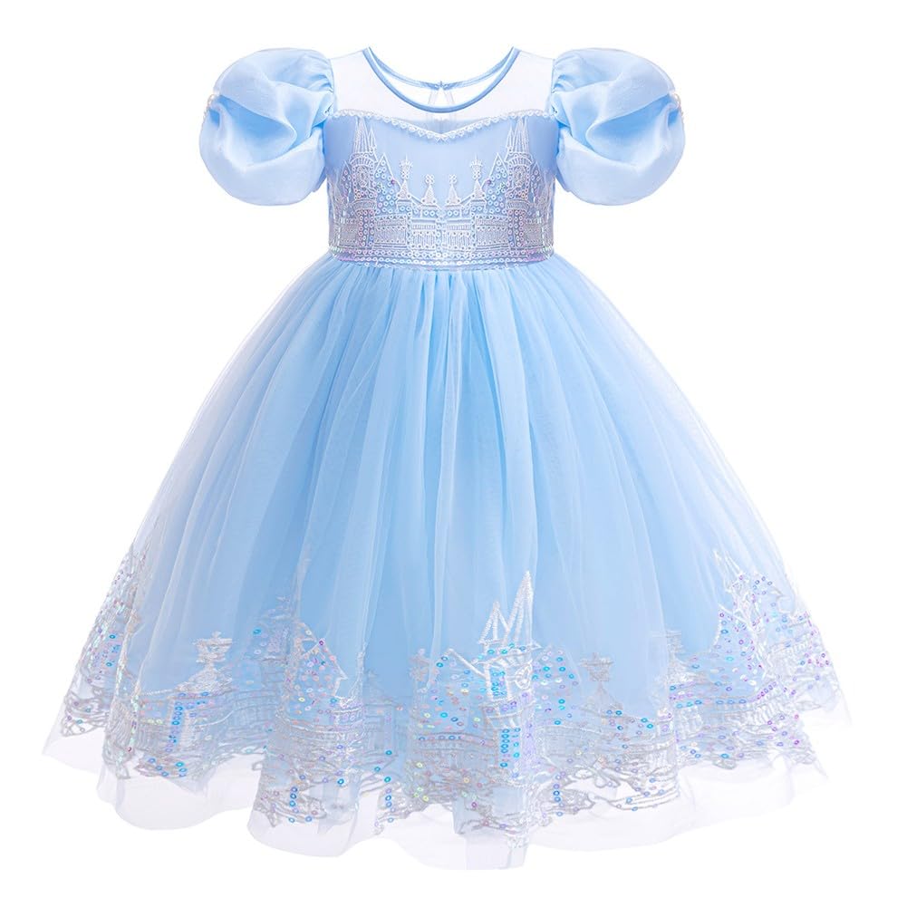 REXREII Girls Frozen Elsa Princess Sequins Dress Halloween Costume Christmas Birthday Evening Party Ball Gown w/Accessories Blue 8-9T
