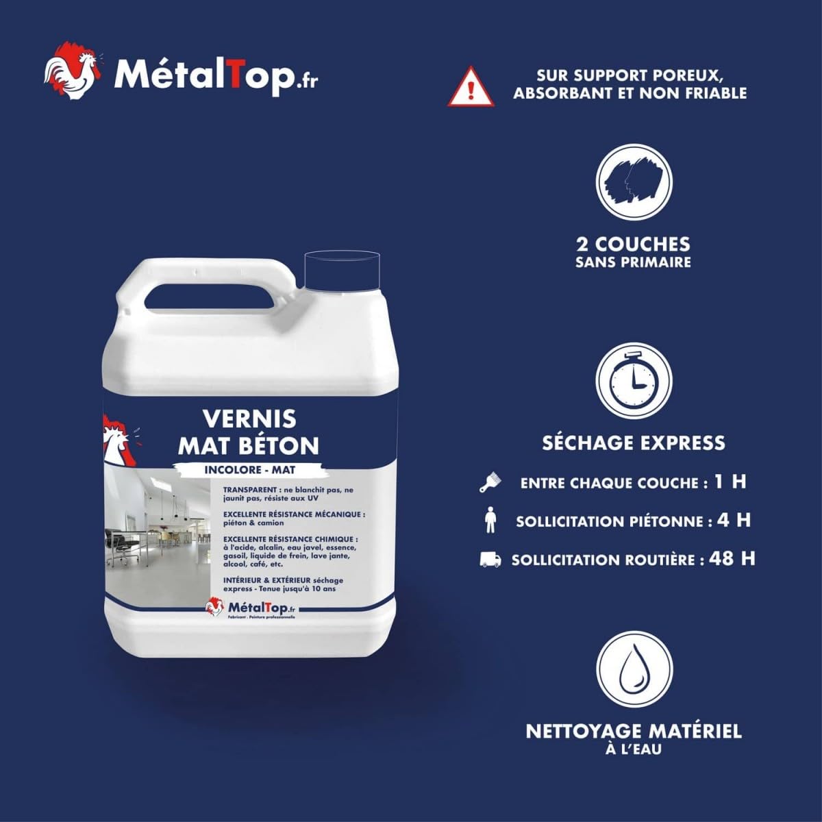 Metaltop - Vernis Mat Beton - 1 L - Protection invisible et durable pour sols en béton, sans modifier l'aspect