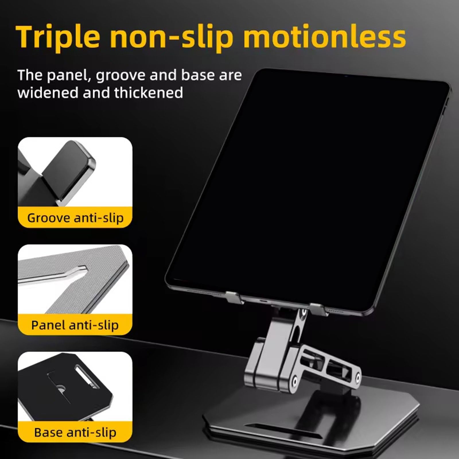 Soporte de aluminio para tablet para casa, oficina, cocina, viajes, con características fáciles de plegar para tablet de 11 y 12.9 pulgadas