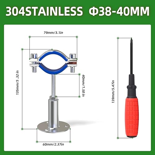 Miniatura 2 de TAISHER 4 soportes de tubo ajustables de acero inoxidable 304 para montaje en pared, soporte de correa de tubo ajustable, adecuado para tubos de