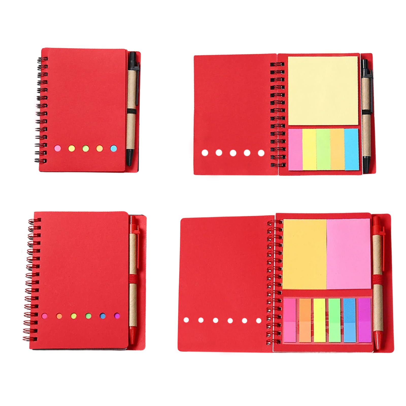 YSDINK 2-Piece Notebook and Pen Gift Set - Spiral Bound Lined Notepads with Multicolor Sticky Notes and Index Tabs - Perfect for Students, Office (Red)
