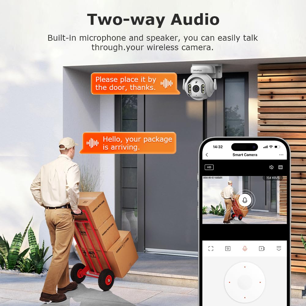 SHIWOJIA Cámara Vigilancia WiFi Exterior, 5MP 360° PTZ Tuya Smart Camara WiFi, 24/7 Grabación Continua, Seguimiento Automático, Detector de Movimiento, Visión Nocturna