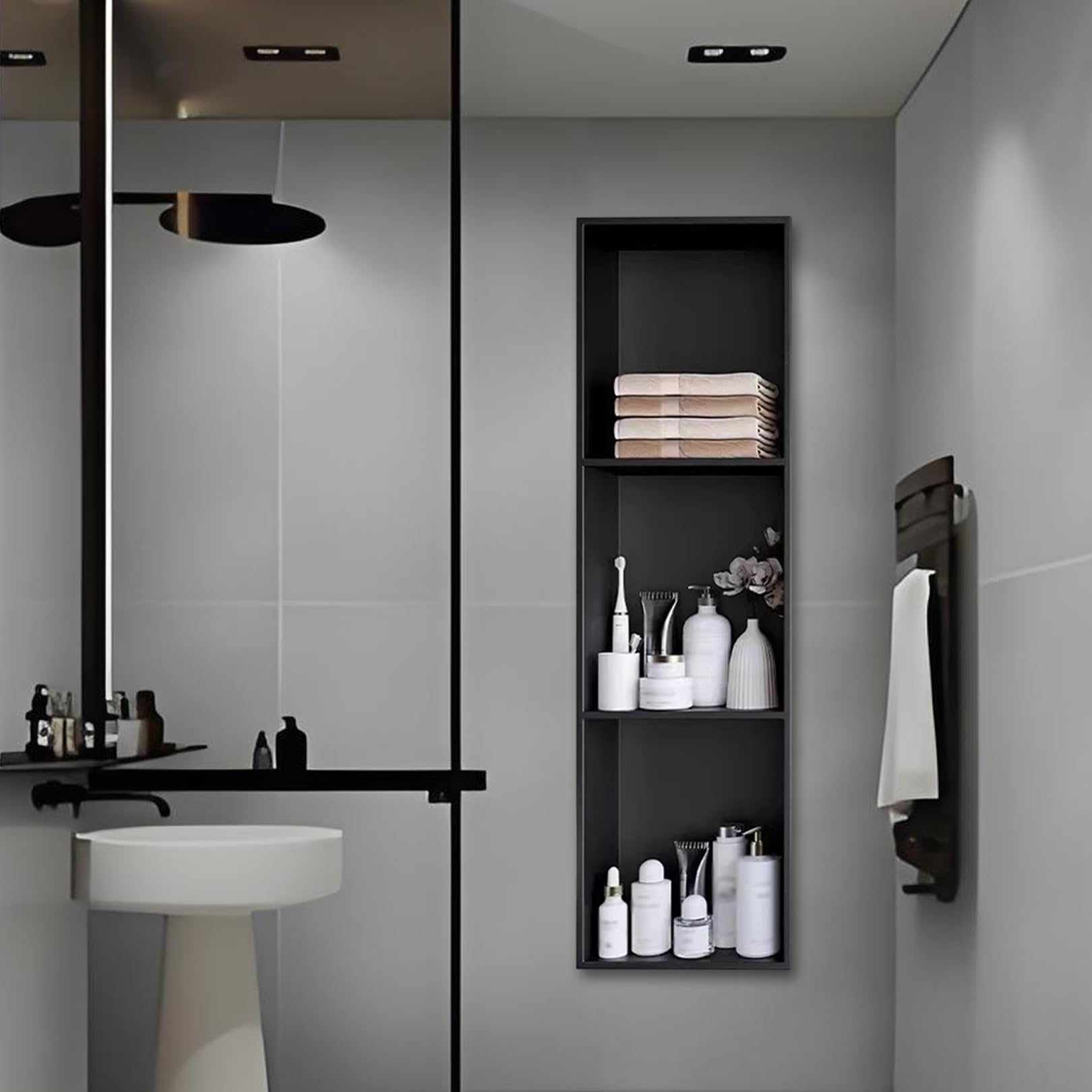 Niche de douche LED encastrable en acier pour une cuisine ou une chambre moderne