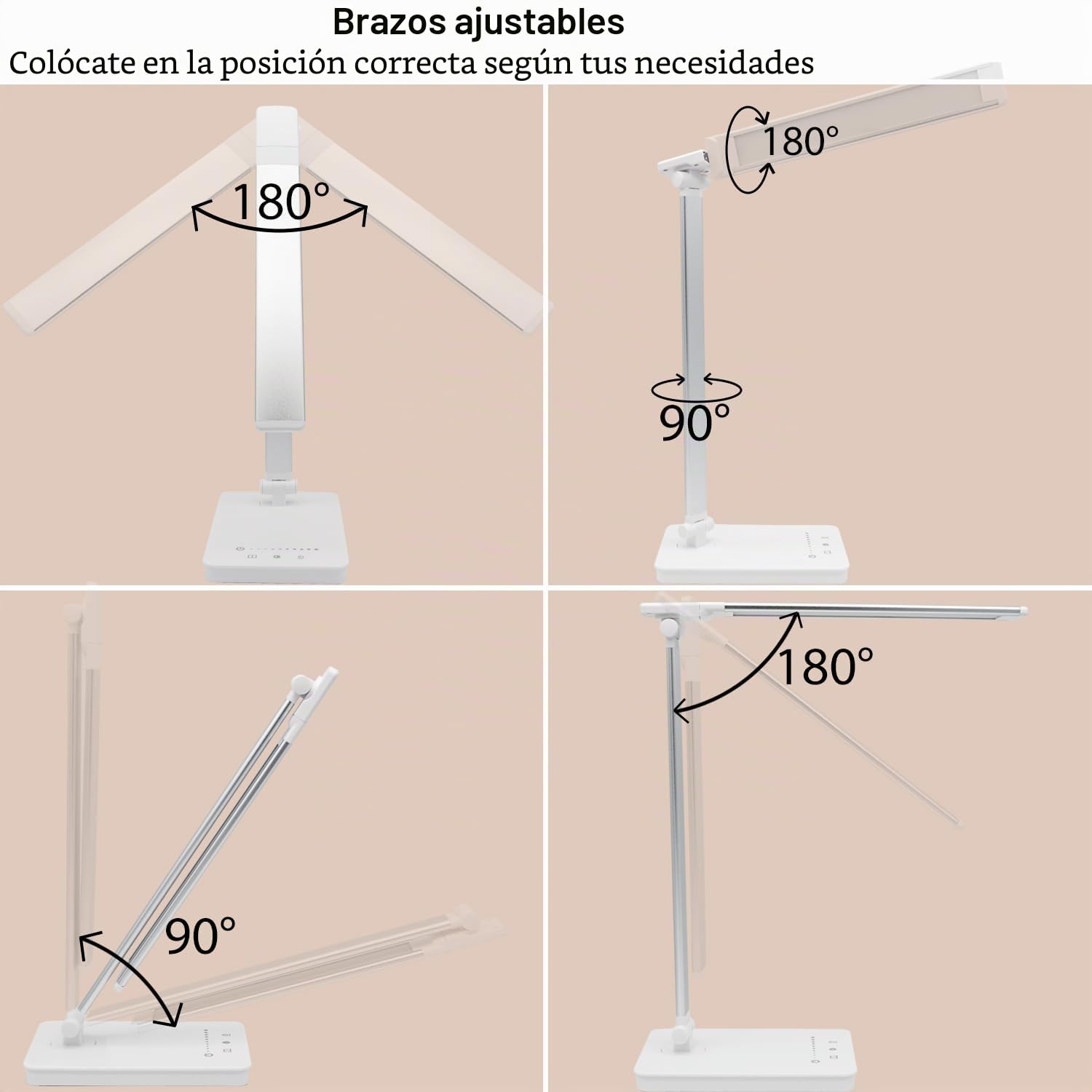 Lámpara de escritorio, lámpara LED de mesita de noche con puerto de carga USB, 5 modos de color, 5 niveles de brillo, control táctil, dormitorio, uñas para niños (blanco)
