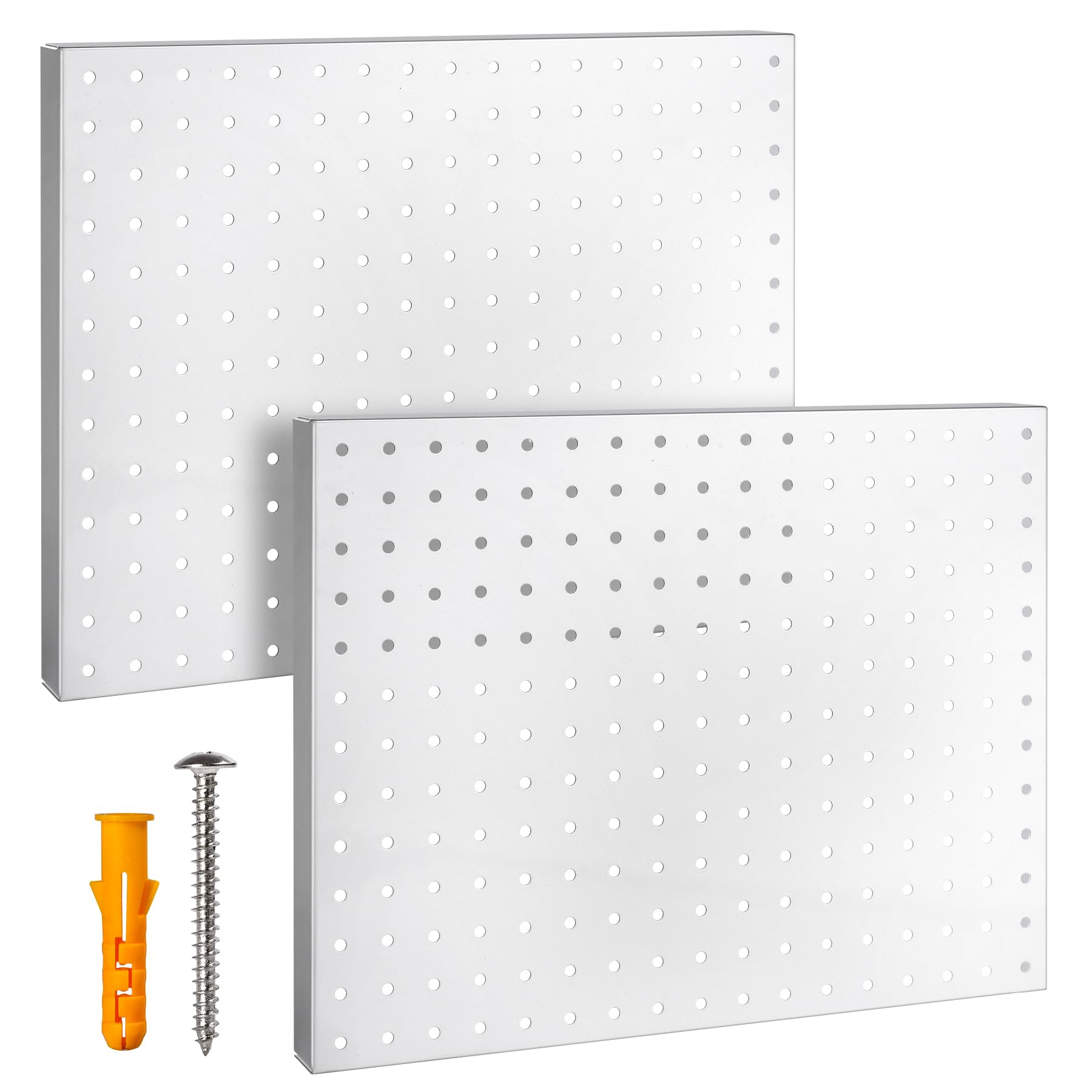 G.CORE Heavy Duty Metal Pegboard Organizer - Wall Storage Steel Peg Board Panels Set 1/4 inch Round Holes 17"x13" 2 Pack Garage Craft Tool Display Hanging Rack Organization Kit with Mounting Hardware
