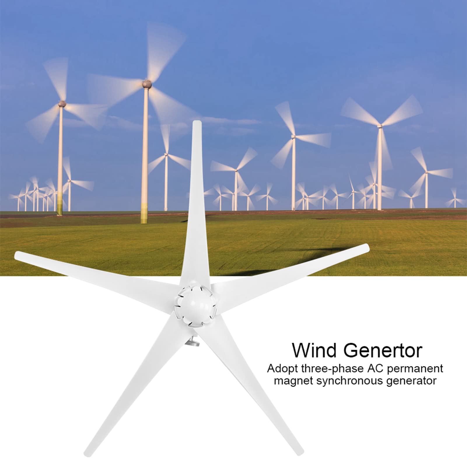 Generatore Eolico Kit di Eoliche a 5 Pale per Piccole Apparecchiature Energetiche Industriali 800 W, Utilizzo Elevato di Energia Eolica per Barche, Terrazze, Cabine (48V)