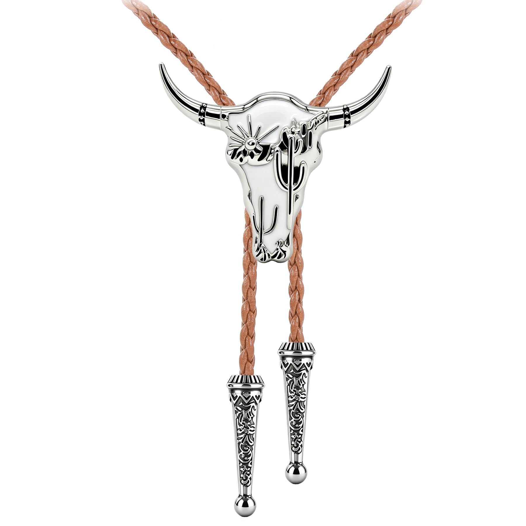 GelConnie Longhorn Bull Bolo Tie for Men Native American Western Cowboy Leather Necktie Bolo Necklace for Women Gold Texas