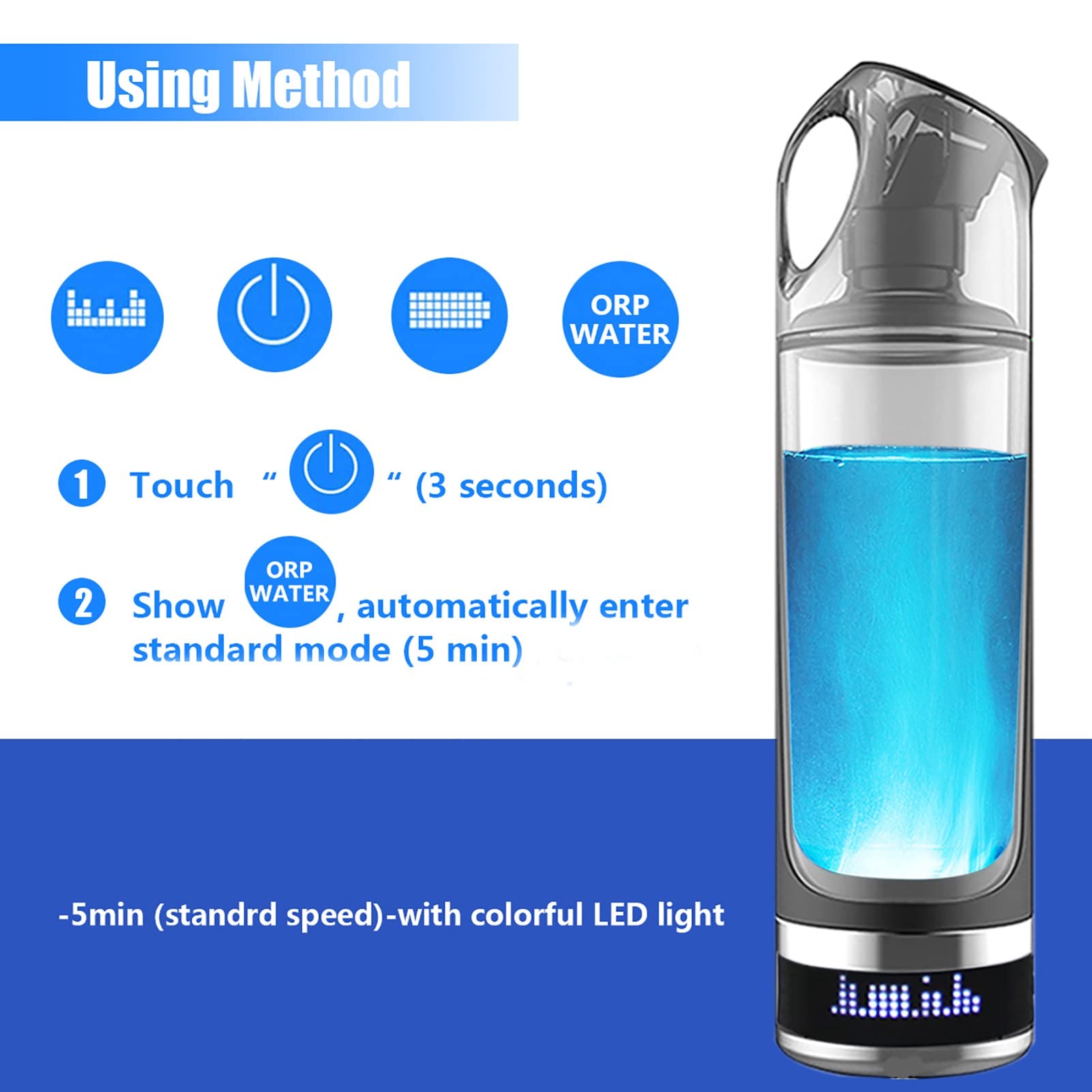 Ionizador De Generador De Botella De Agua De Hidrógeno Botella De Agua Rica En Hidrógeno Tecnología SPE PEM Descarga De Ozono Y Cloro 5 Minutos Hacen Contenido De Hidrógeno Hasta 1000-1200 PPB 500Ml