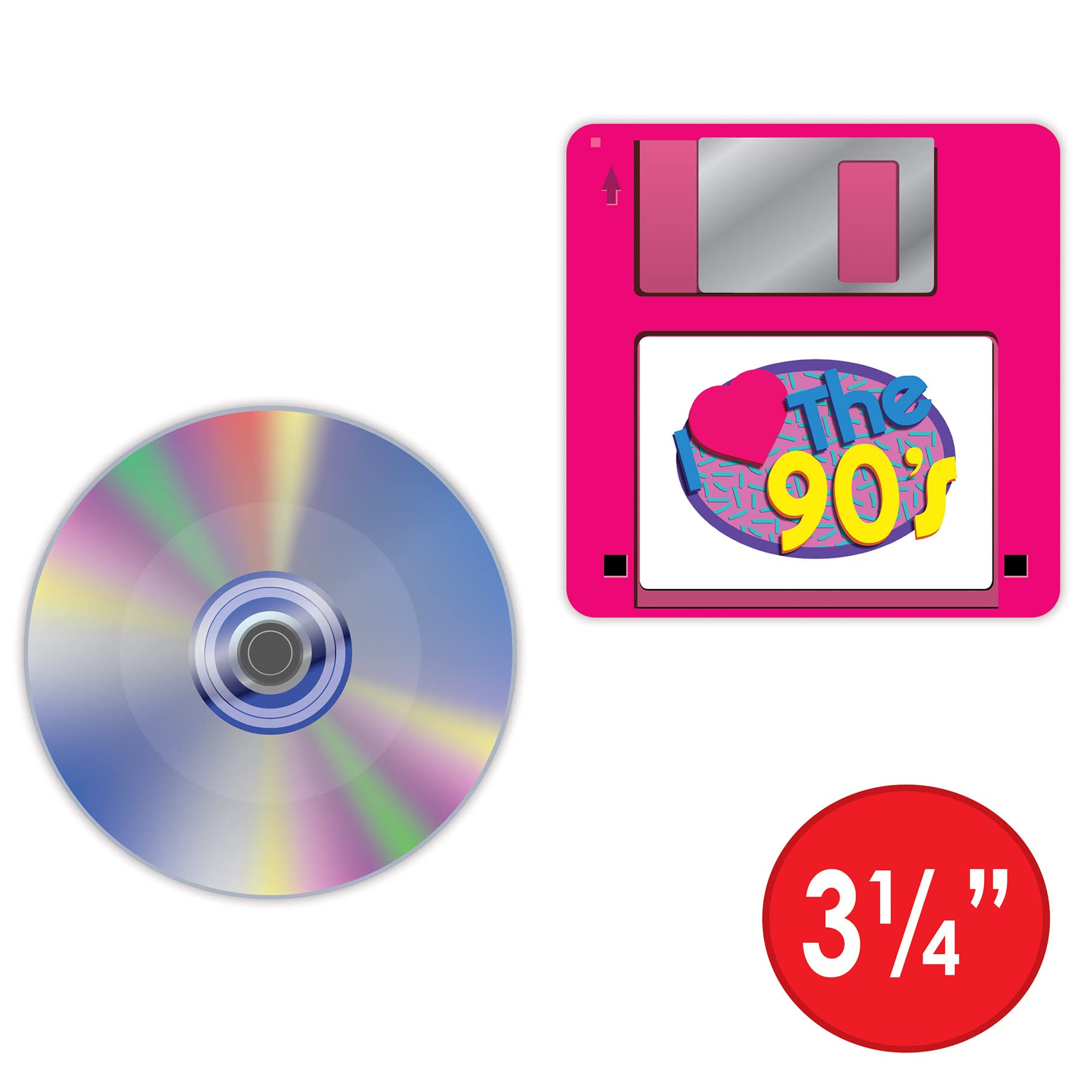 Beistle 24 Posavasos con diseño Retro de los años 90 con diseño de CD y Disquete para Bebidas para Fiestas de los años 90
