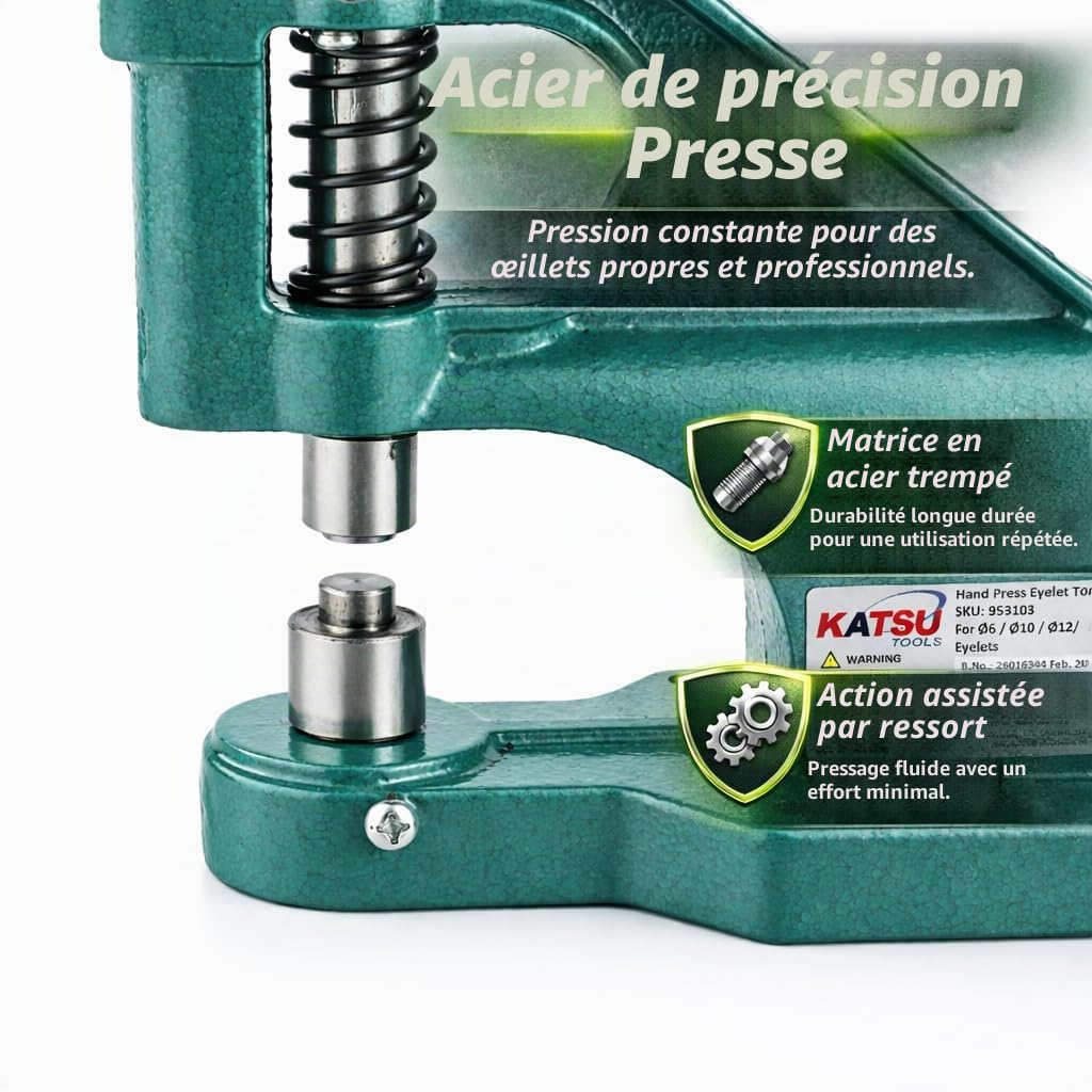 KATSU Tools Oeillet poinçon machine W 4 Die 6 10 12 14MM presse trou outil oeillet Set Kit