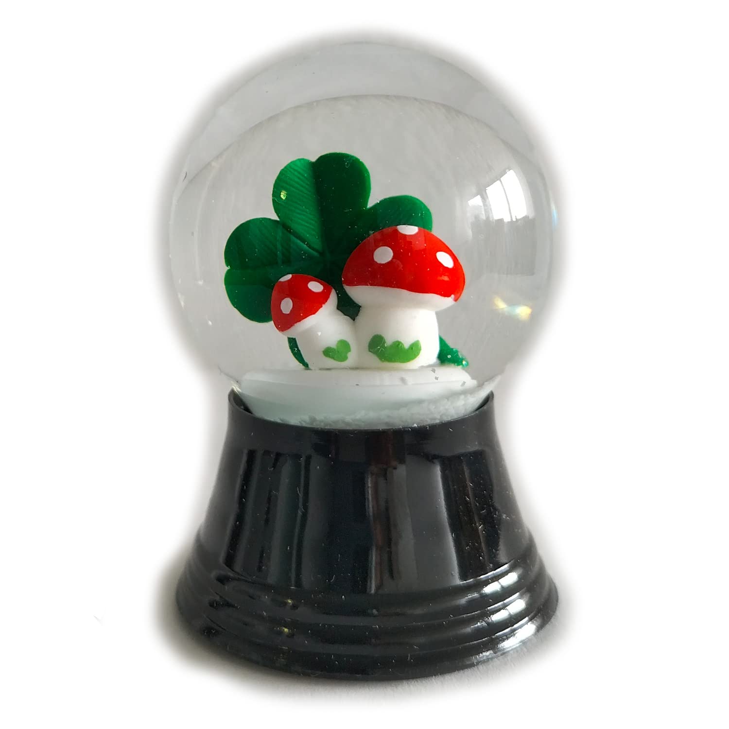 Real Glass Snow Globe - Almost Like Real Snow - Clover and Mushroom Design 4 cm, Clover and Mushrooms, 4,5 cm - Image 2