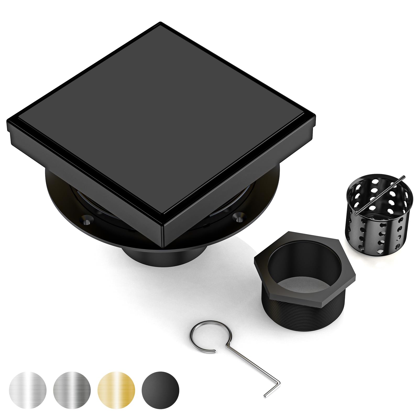 DLONE® Shower Drain | 6 Inch Matte Black with Tile Insert Panel