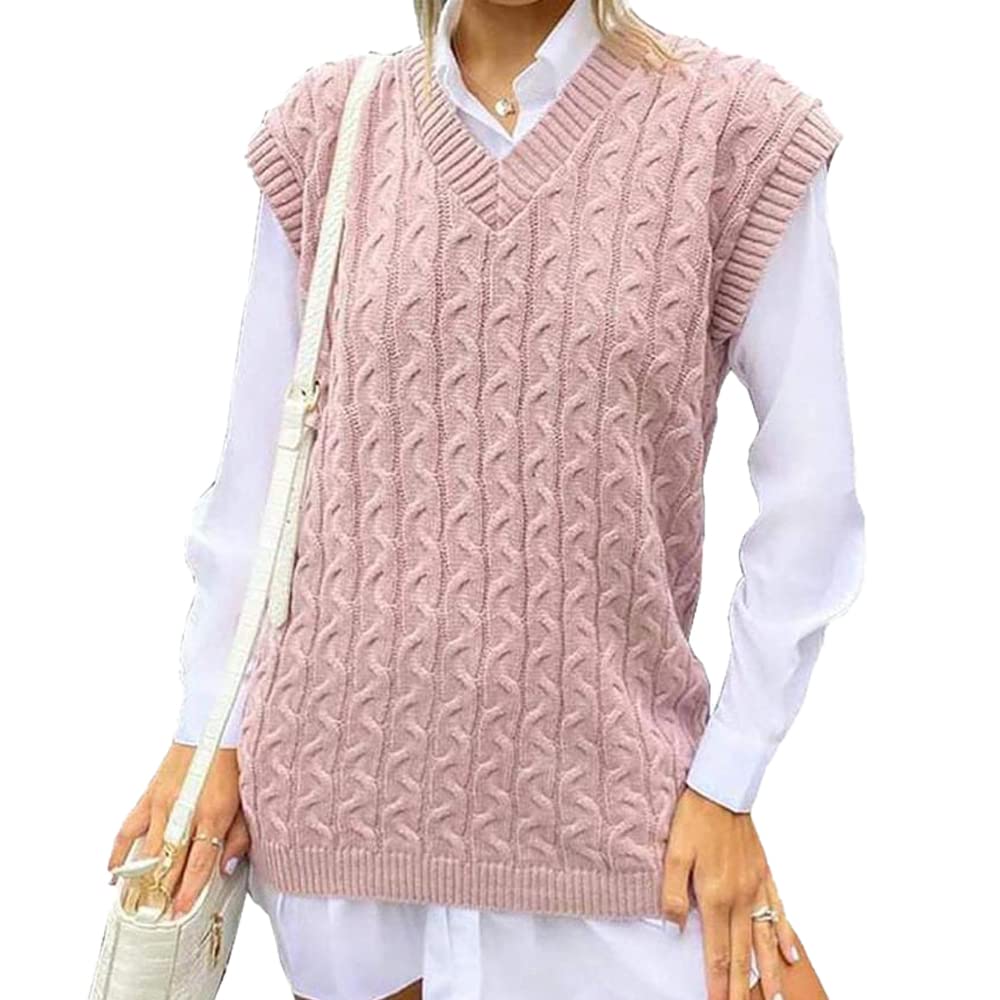 Wearall Women's Nude Weaall Cable Knit Sleeveless Vest Knitted Jumper Tank Top Winter Chunky Sweaters 12-14