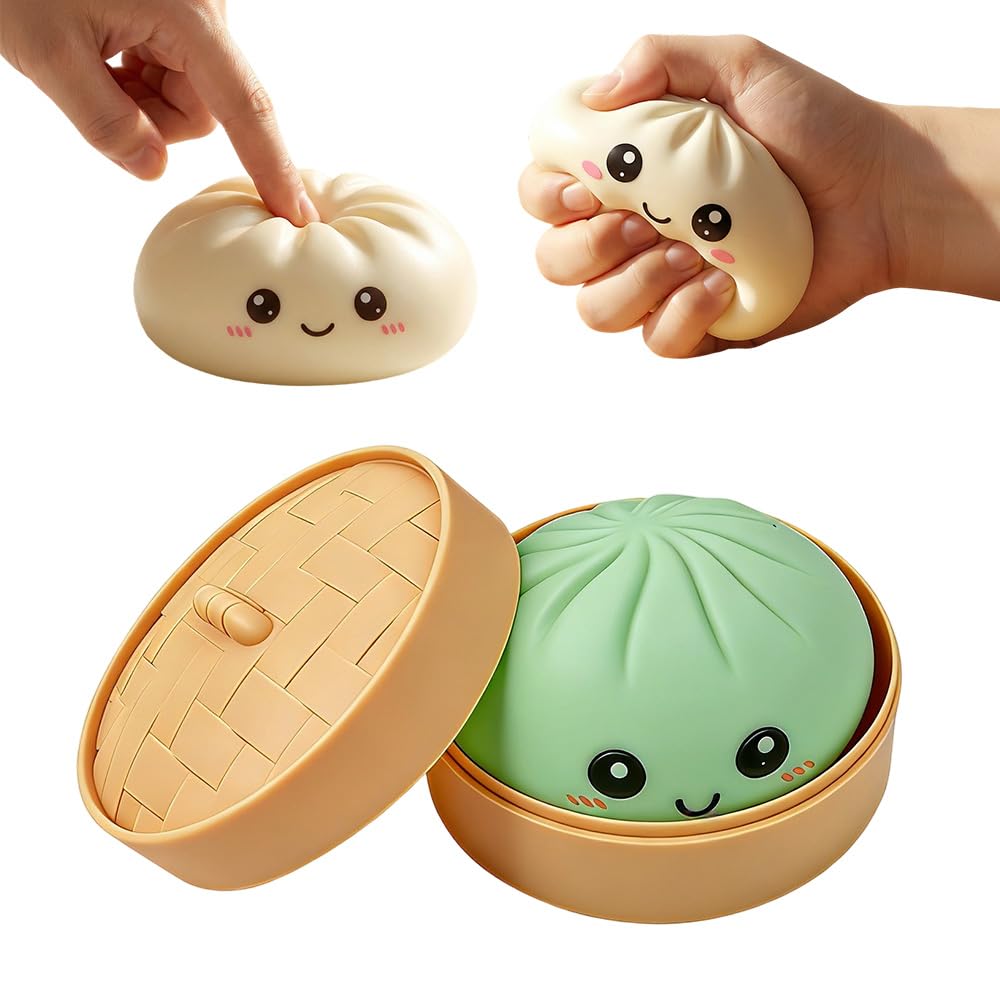 Dumpling Squishies Stress Ball, 2026 Upgraded Dumplings Stress Balls Fidget Sensory Balls, Squeeze Dough Ball Stress Relief Hand with Food Steamer, Relaxation Gift (Purple) — view 11