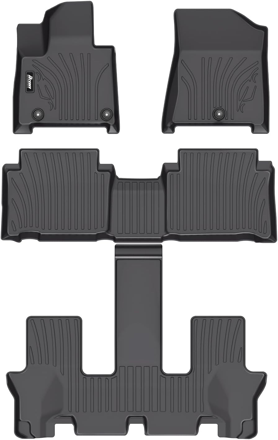 IKON MOTORSPORTS 3D Molded TPE Floor Mats, Compatible with 2024-2025 Hyundai Santa Fe Hybrid, IKON Style Black All Weather Waterproof Anti-Slip Floor Liners, Front 2nd Row Interior Accessories 4PCS