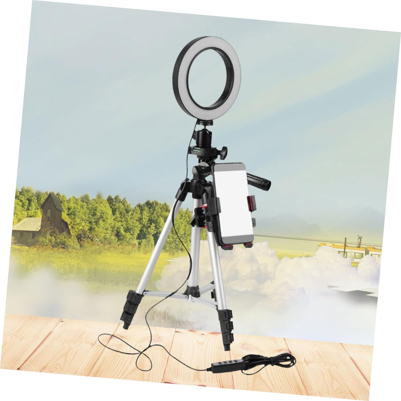 Luce ad Anello LED Supporto per Treppiede per Selfie Video Streaming e Trucco Notturno in Altezza Dimmerabile Alimentato USB Compatibile con Telefoni Cellulari