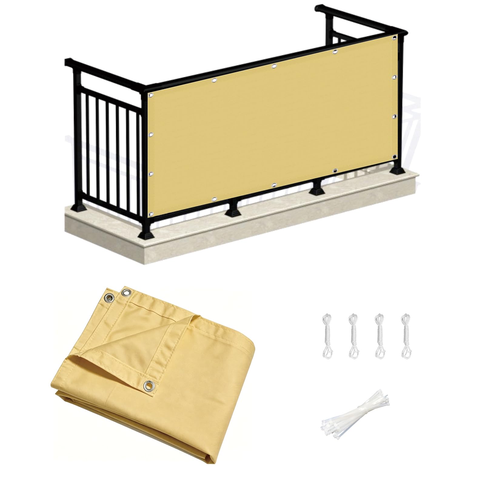 Protection UV cache vue balcon résistant aux intempéries avec oeillets de fixation
