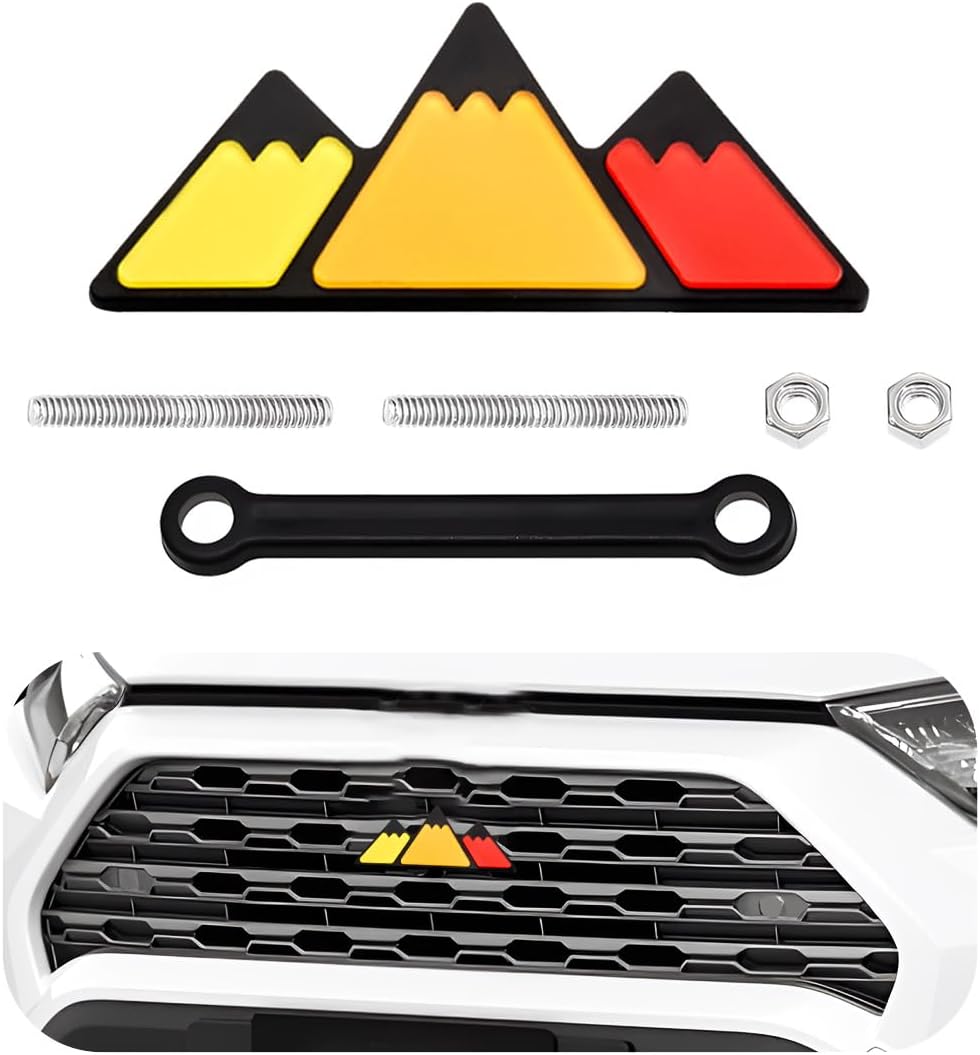 Yourkar Front Grille Badge, Classic Retro Tri-Color Stripe Automotive Mesh Grille Label Emblem, Decorative Decal Badge Compatible with Tacoma 4Runner, Decoration Car Accessories (B)