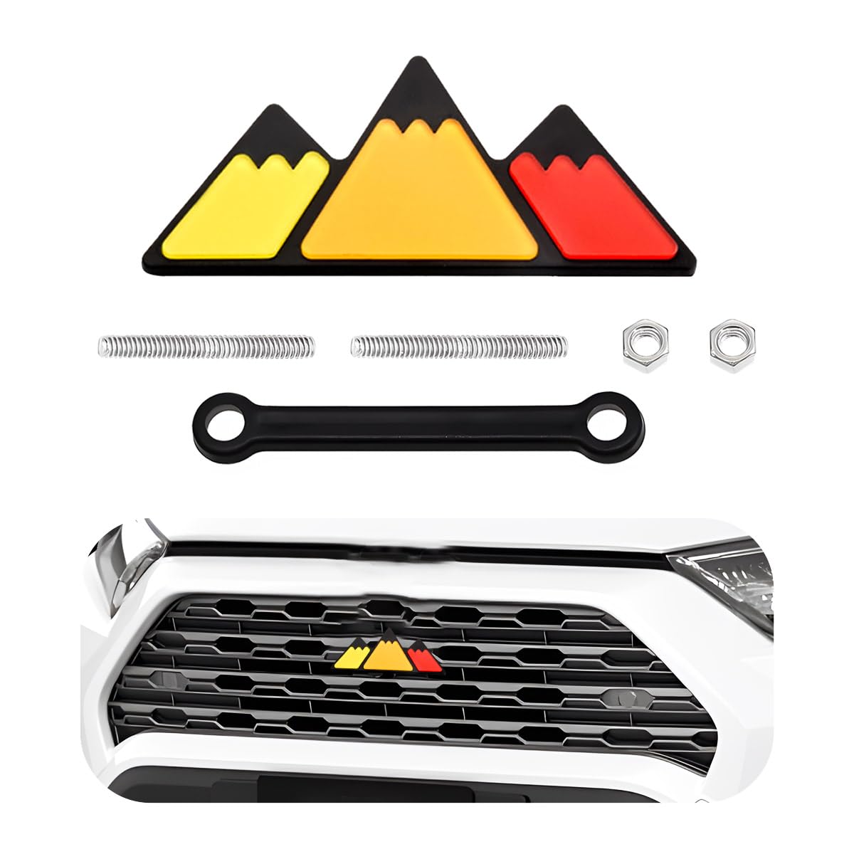 Front Grille Badge, Classic Retro Tri-Color Stripe Automotive Mesh Grille Label Emblem, Decorative Decal Badge Compatible with Tacoma 4Runner, Decoration Car Accessories (B)