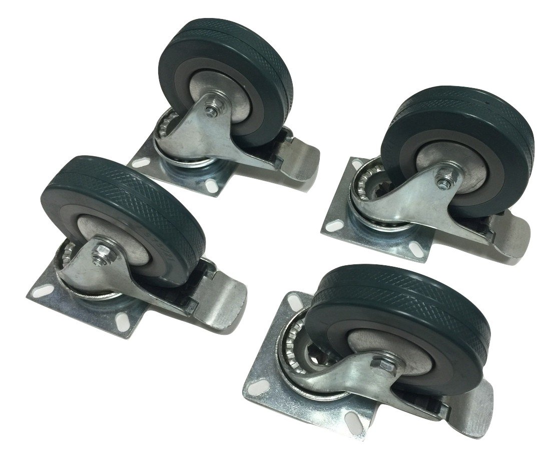 Medium-Duty Swivel Solid Rubber Caster Wheels (75 mm x 21 mm) with Step Break (Set of 4)
