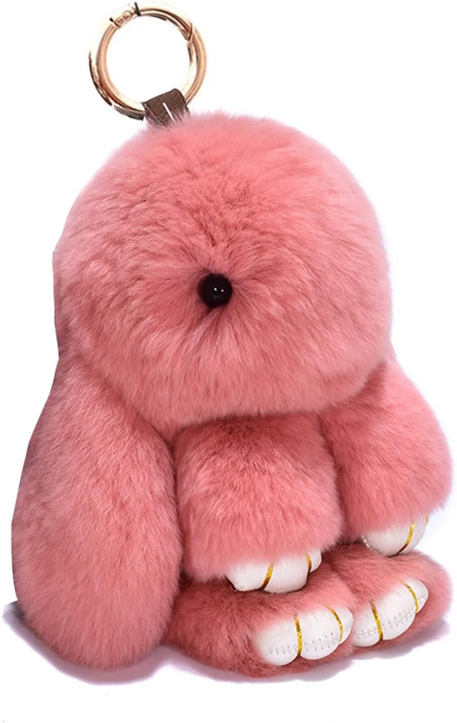 HXINFU Soft Cute Rabbit Fur Pom Pom Keychain Fluffy Real Rex Bunny Keychain Decoration - Image 2