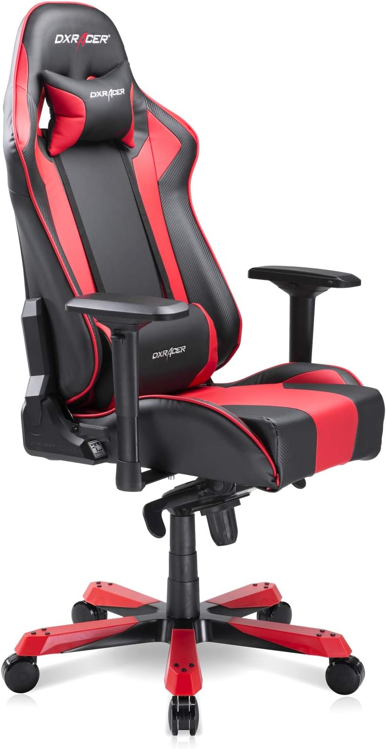 DXRacer K Series Modular Gaming Chair with Extra Wide Large Backrest, Premium Leather Racing Office Computer Seat Recliner with Ergonomic Headrest and Lumbar Support, Standard, Black & Red