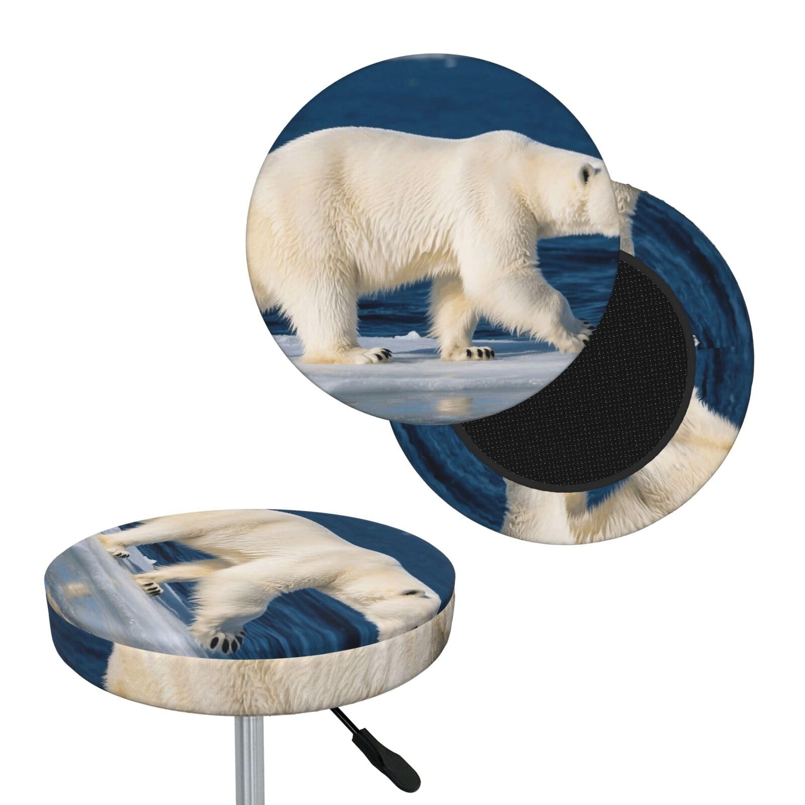 FekiLoot Polar Bear Round Bar Stool Covers Stretch Washable Bar Stool Covers Dustproof Slipcover Bar Chair Covers with Elastic Band for Bar Kitchen Living Room Decor 12 Inch