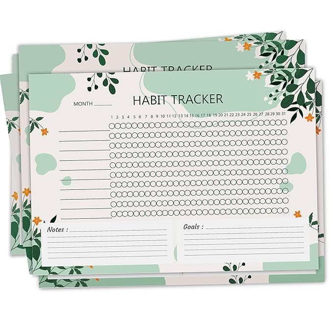 Snapwrap Monthly Habit Tracker (A4 Size,12 Sheets) Undated Planner Sheets With Goals For Self Improvement (Design 1)