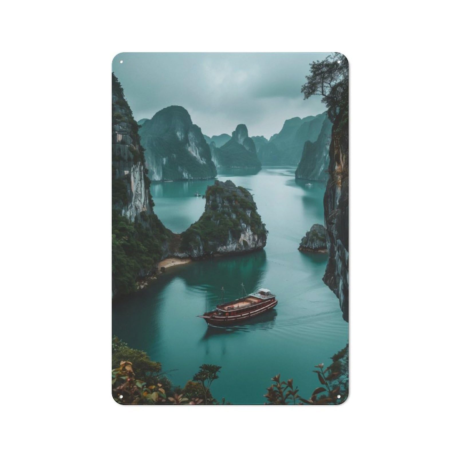 Junmoney Serenity At Ha Long Bay Rustic Tin Wall Sign 30X20cm, Kitchen Wall Decor For Bakery, Diner, Cafe Or Family Room