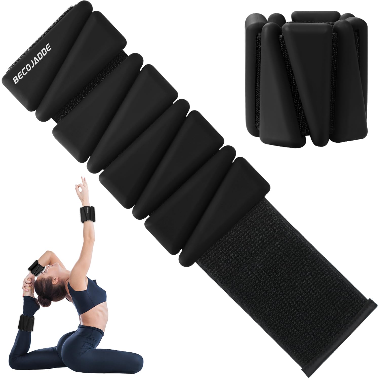 BECOJADDE Ankle Weights Set of 2 (Each 0.9kg) for Women Men Adjustable Silicone Wrist Weights Wearable Arm & Leg Weights for Home Pilates Yoga Walking Running Training, Black