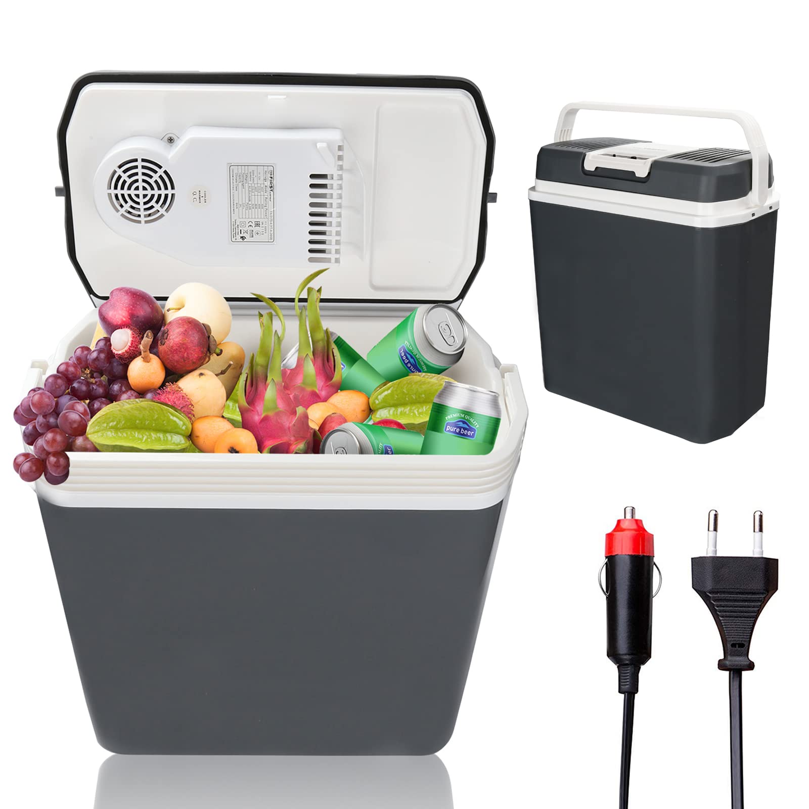 Izrielar Nevera Eléctrica Portátil 32L, Mini nevera 230V y 12V para coche camping, enfría & calienta, modo ECO, Gris