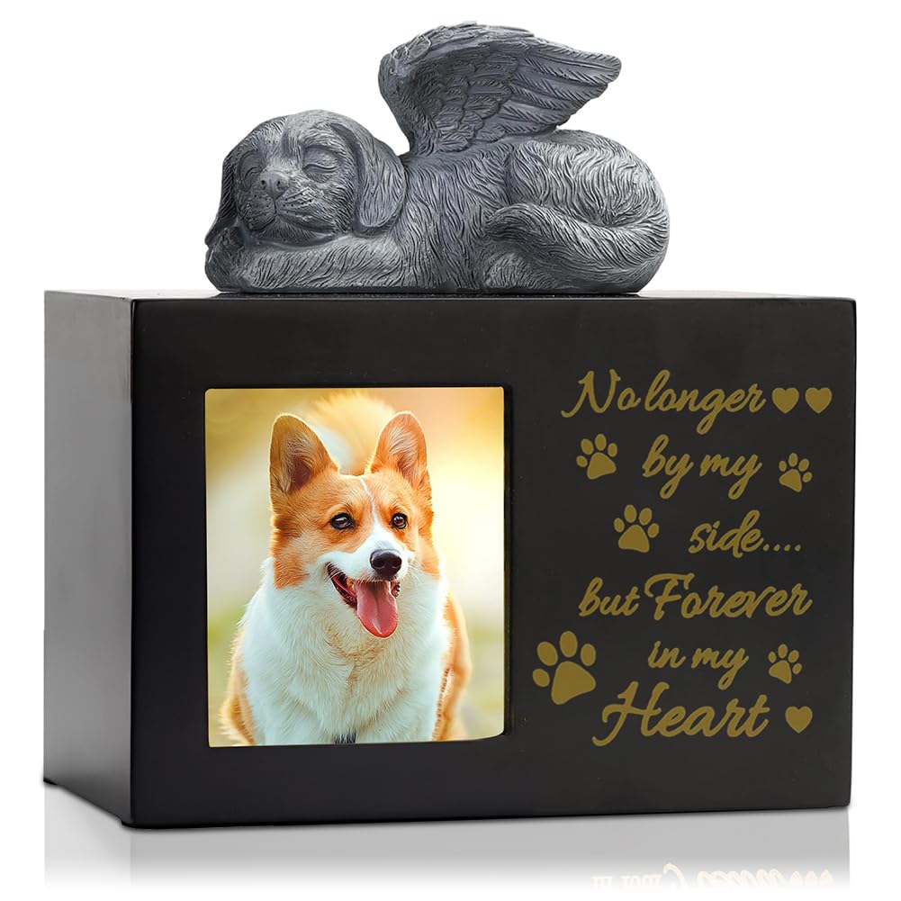 Urne Hund, Tierurnen für Hunde mit Hundeengel Gedenkstein Hund, Hundeurne mit Fotorahmen, Haustier Einäscherung Box, Tierurnen für Katze, Gedenkgeschenk für Verlorene, für 35kg große Hundes(B)