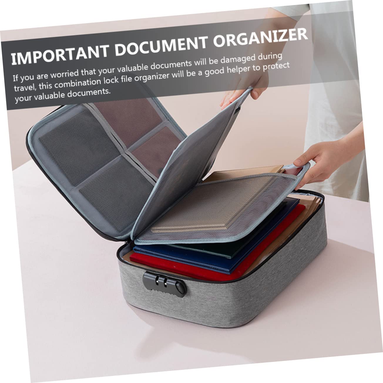 Boîte De Rangement Pour Organisateur De Documents Grosse Capacité 3 Couches Serrure à Combinaison Gris Paquet à Documents Sécurisé Pour Bureau Et Domicile