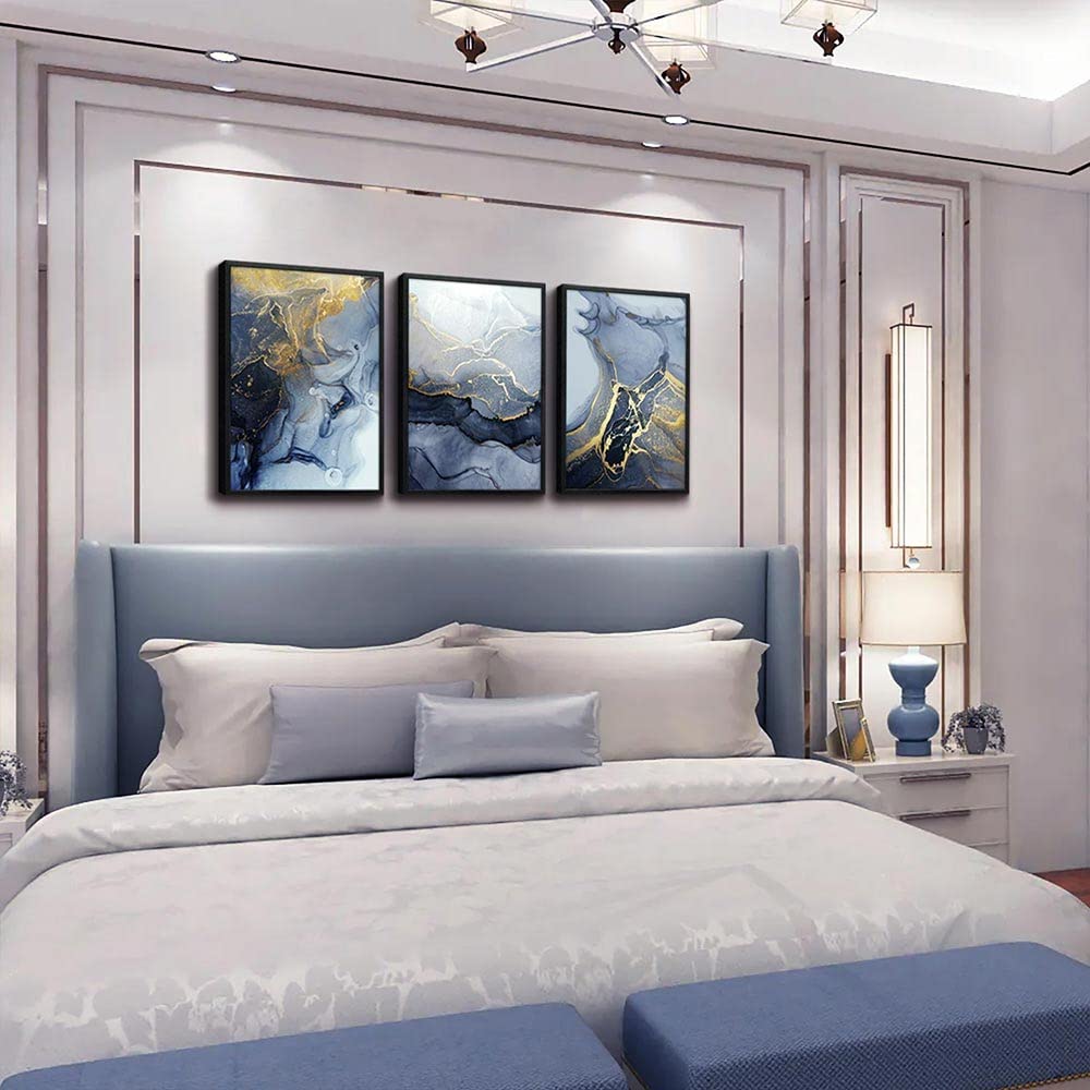 Black Framed Canvas Wall Art For Bedroom Abstract Wall Decor For Living Room Abstract Ink Paintings Wall Artworks Hang Pictures For Office Decoration,Bathroom Home Decorations Posters 12"X16" 3 Piece