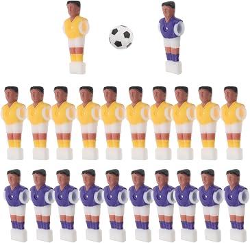 4m Foosball Table Replacement Players Set 22pcs Yellow Purple Soccer Action Figures with 36mm Black and White Football, Tabletop Game Accessories for Football Theme Party and Board